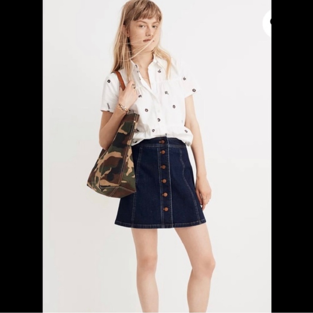 NWT Madewell Stretch Denim Button Down Skirt